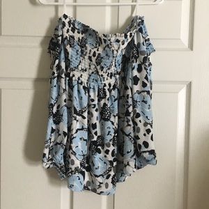 BLUE AND BLACK STRAPLESS TOP